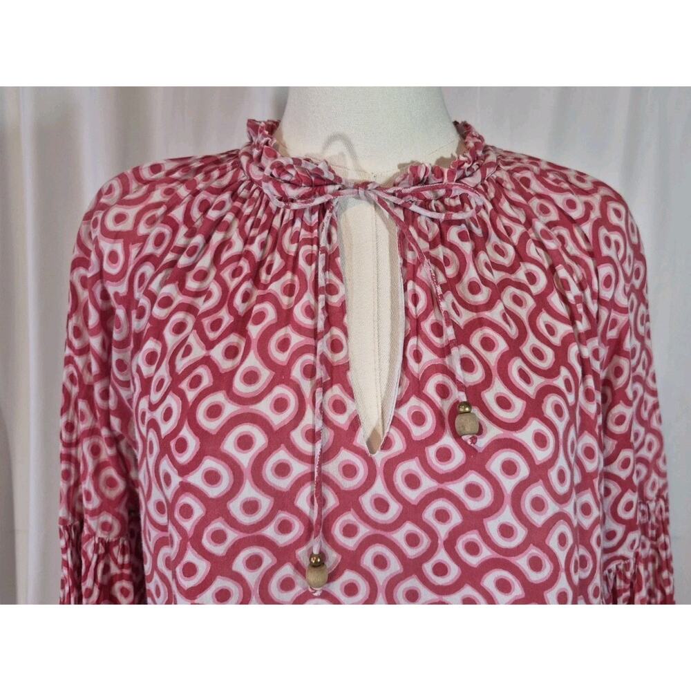 Tuckernuck Oliphant Pink Dot Geometric Balloon Sleeve Nouveau Mini Dress Medium - Picture 2 of 11